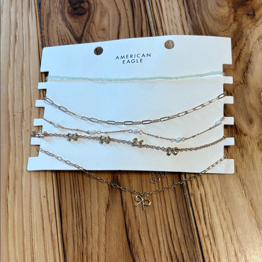 American Eagle Outfitters five choker necklaces Gold & Clear Layered Necklaces